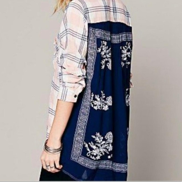 Free People Pink and Black Plaid Button-Down Shirt - Picture 2 of 7